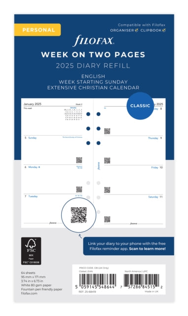 Filofax Personal Week On Two Pages English Sunday Start 2025 Diary-5059145548644