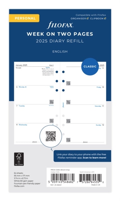 Filofax Personal Week On Two Pages English Monday Start 2025 Diary-5059145548682