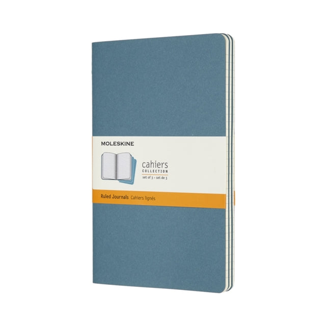 Set Of 3 Moleskine Large Ruled Cahier Journals: Brisk Blue-8058647629599