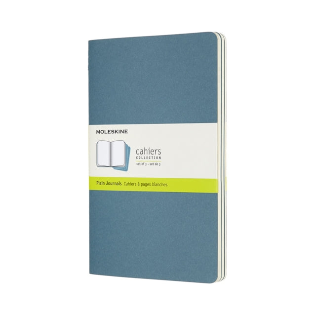 Set Of 3 Moleskine Large Plain Cahier Journals : Brisk Blue-8058647629629