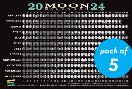 2024 Moon Calendar Card (5 pack) : Lunar Phases, Eclipses, and More!-9781615199792