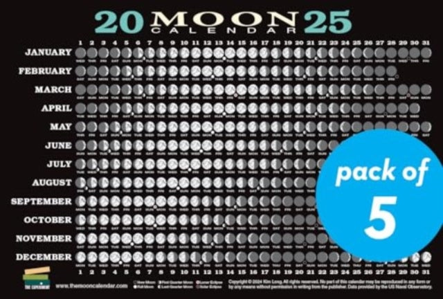 2025 Moon Calendar Card (5 Pack) : Lunar Phases, Eclipses, and More!-9781891011528